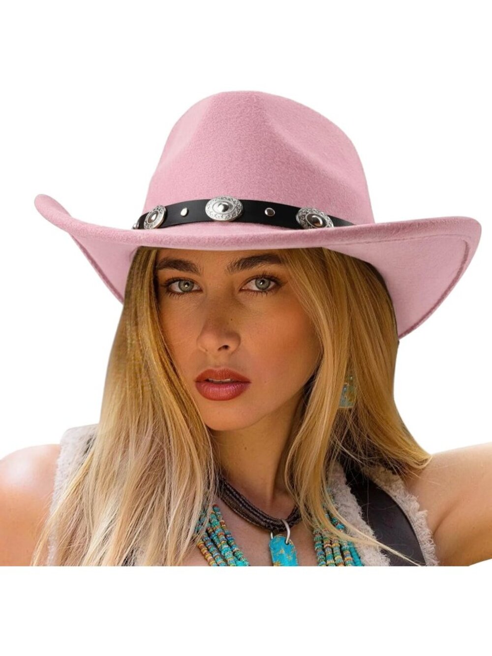 Unisex Pink Circumference 22-22.8" Felt Wide Cowboy Western Cowgirl Hat